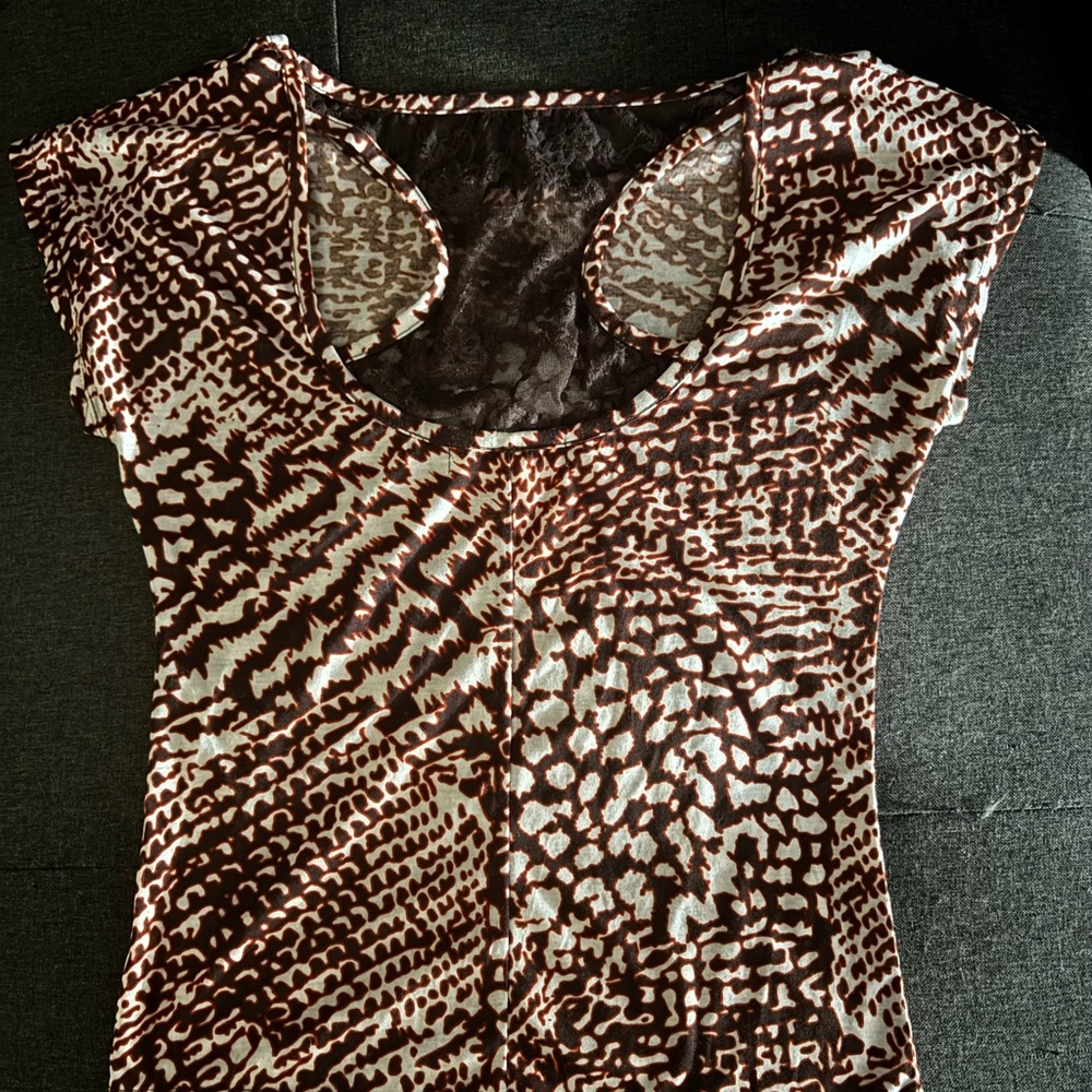 Brown Patterned Scoop Neck Women’s Top